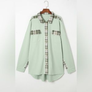 Women’s Light Green Plaid Button Down Collared Jacket size M